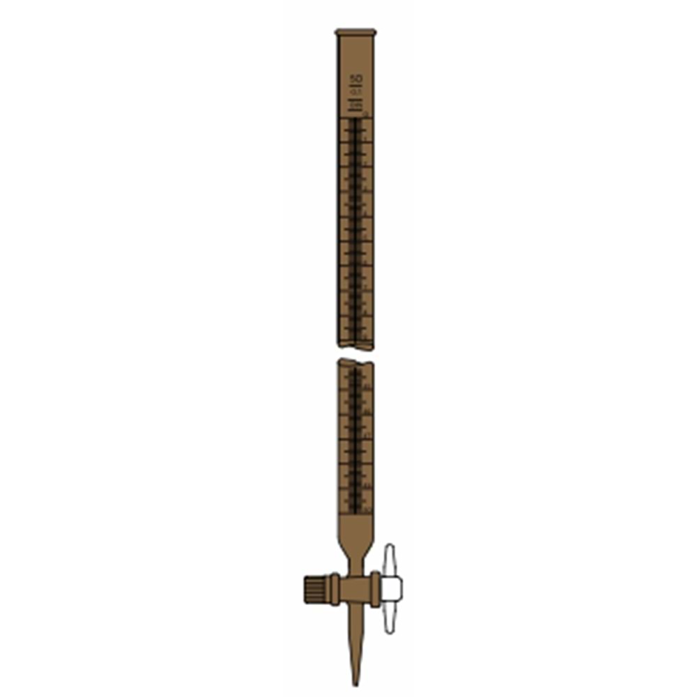 BÜRET , DÜZ , 10 ML , AMBER , PTFE MUSLUK