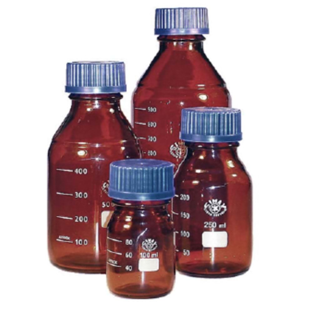 LABORATUVAR ŞİŞESİ , 2000 ML , MAVİ VİDA KAPAKLI , GL 45 , AMBER