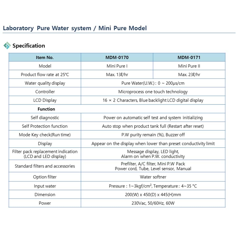 SAF SU CİHAZI , MDM , MINI PURE I, MDM-0170